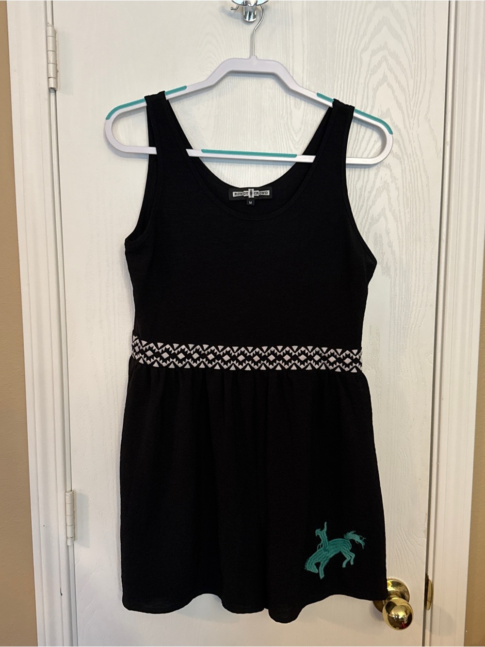 Rowdy Crowd Black Western Embroidered Romper Size M EUC Bucking Horse Aztec